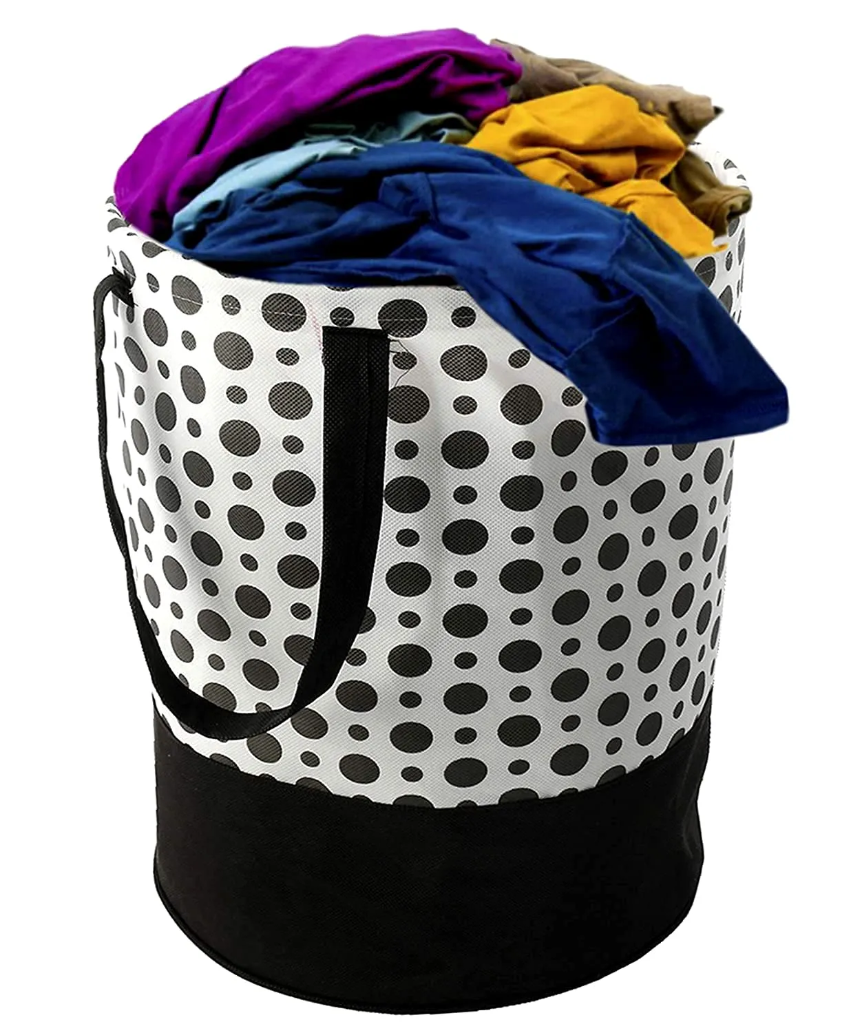 Kuber Industries Waterproof Round Laundry Bag/Hamper|Foldable Bin & 45 Liter Capicity|Size 37 x 37 x 49, Pack of 1(Black & White),Canvas