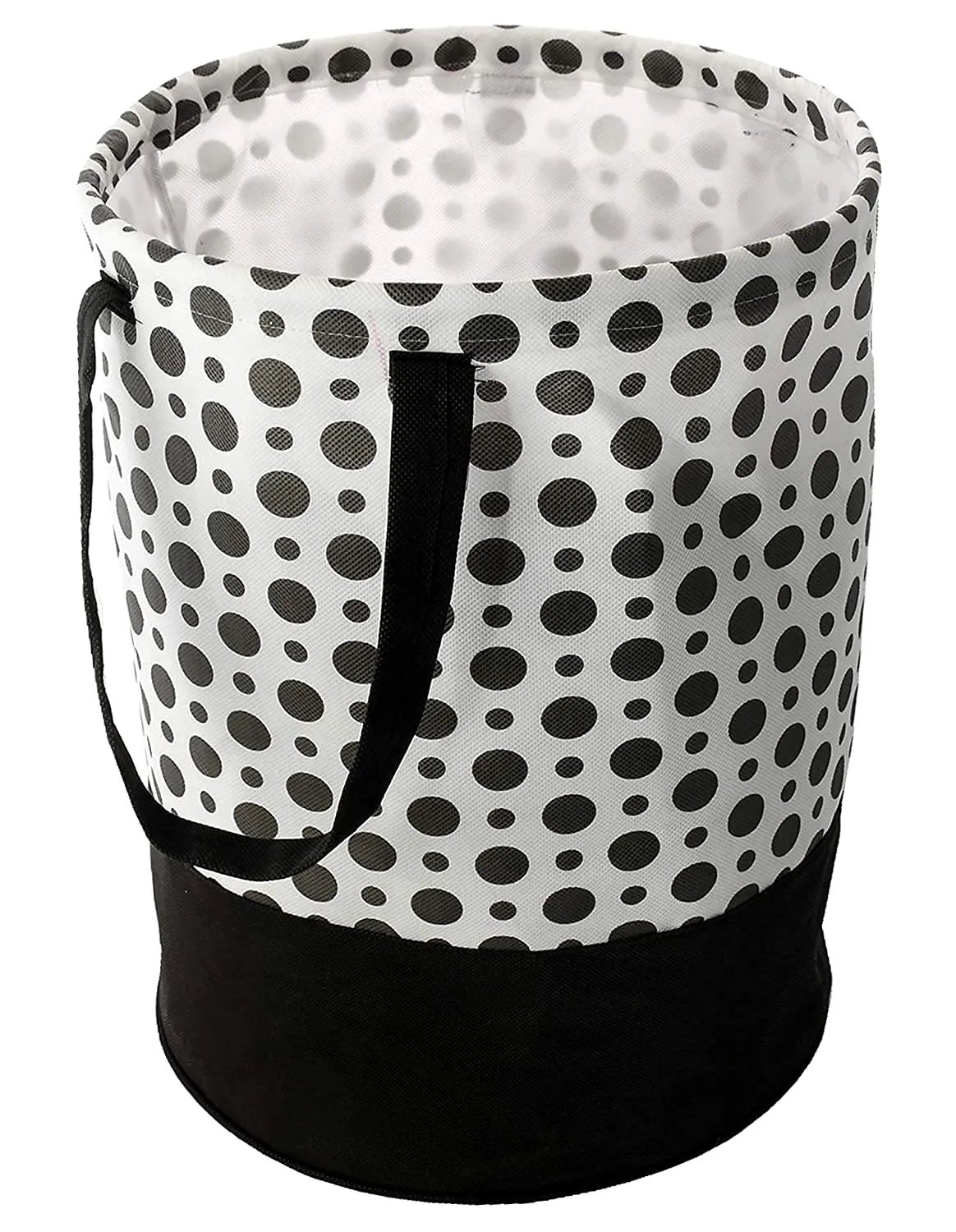 Kuber Industries Waterproof Round Laundry Bag/Hamper|Foldable Bin & 45 Liter Capicity|Size 37 x 37 x 49, Pack of 1(Black & White),Canvas