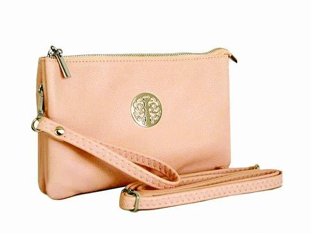 LARGE MULTI-COMPARTMENT CROSS-BODY PURSE BAG WITH WRIST AND LONG STRAPS - PINK