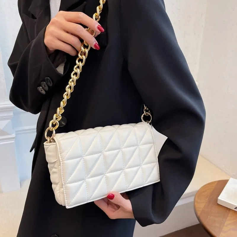 Lovely Quilted Clutch Metal Chain Strap Handbag Shoulder Bag