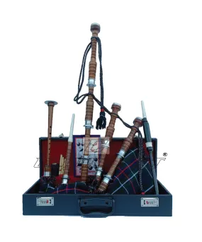 Mackenzie Tartan Bagpipe Set Brown & Silver Finish With Hard Case