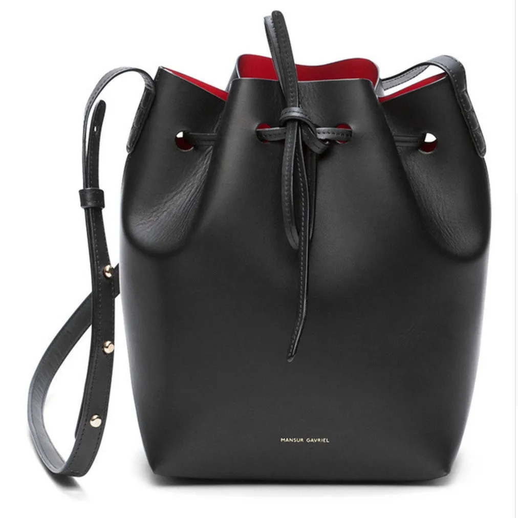 Mansur Gavriel Bucket bag women Pu Leather String Shoulder bag Luxury Bags Famous Designer With Logo printed Mansur Gavriel