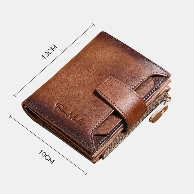 Men Genuine Leather Bifold RFID-Blocking 18 Card Slot Retro Large Capacity Foldable Holder Wallet Coin Purse Driver's License