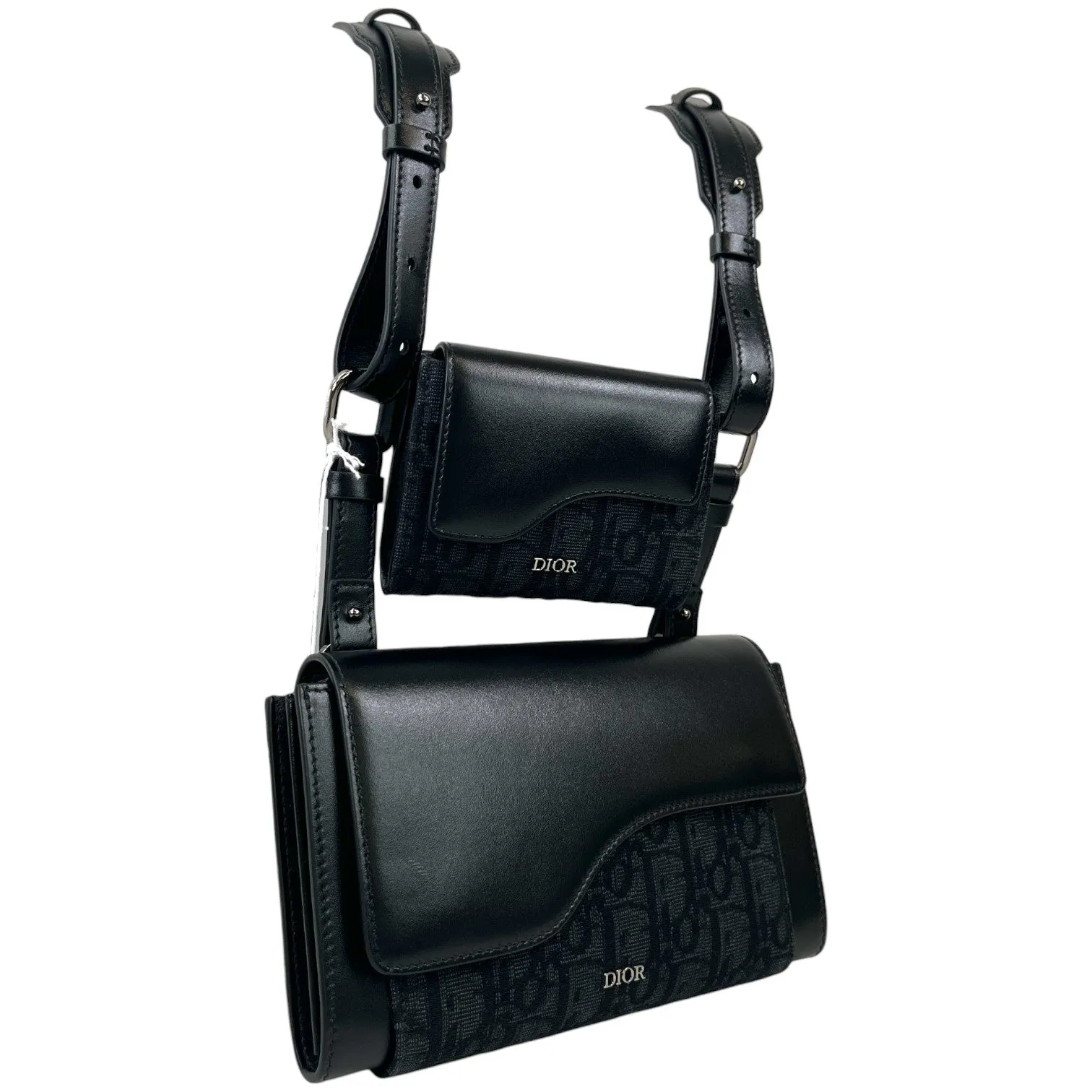 Men's Oblique Saddle Double Messenger Bag Black (Copy)