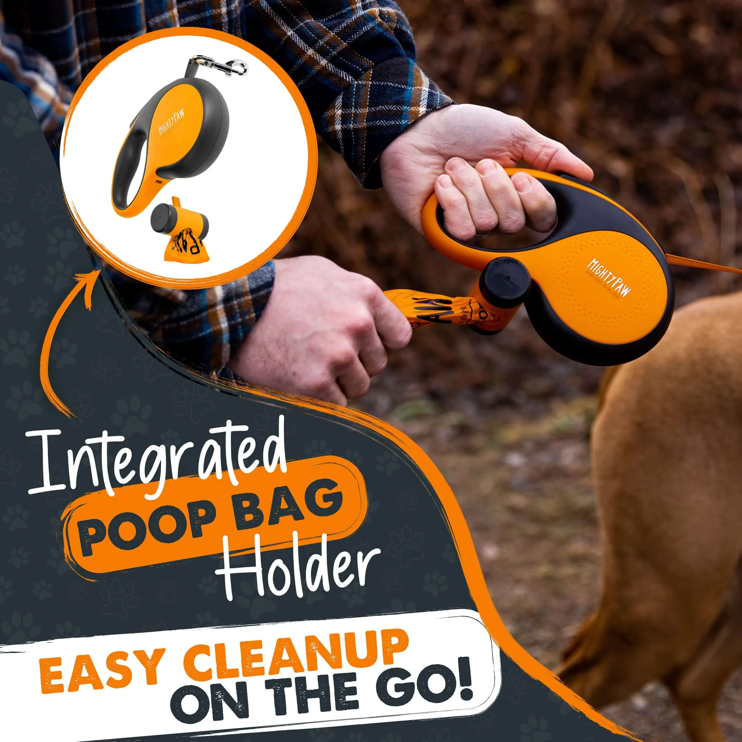 Mighty Paw Retractable Dog Leash 3.0 with Poop Bag Holder