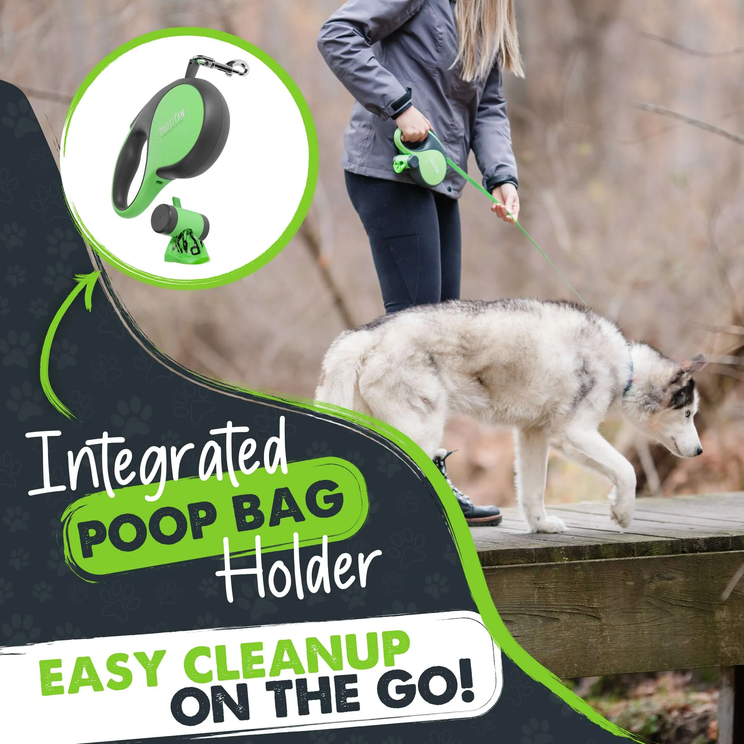 Mighty Paw Retractable Dog Leash 3.0 with Poop Bag Holder