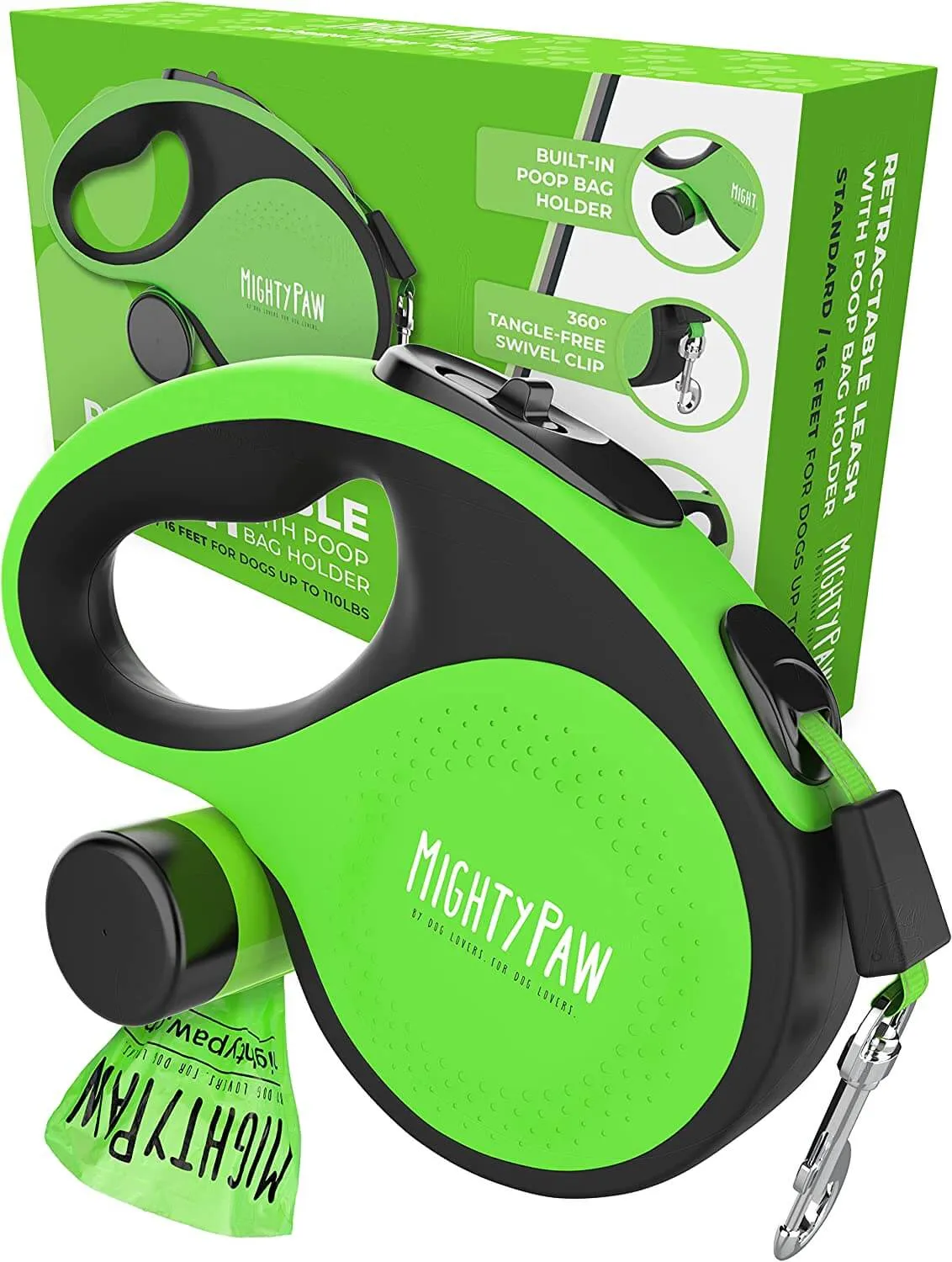 Mighty Paw Retractable Dog Leash 3.0 with Poop Bag Holder