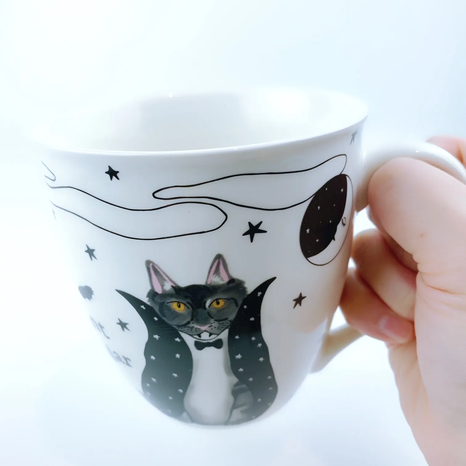 Milly Green British Design Halloween COUNT FANGULAR CAT Coffee Mug Tea Cup With Sock Set