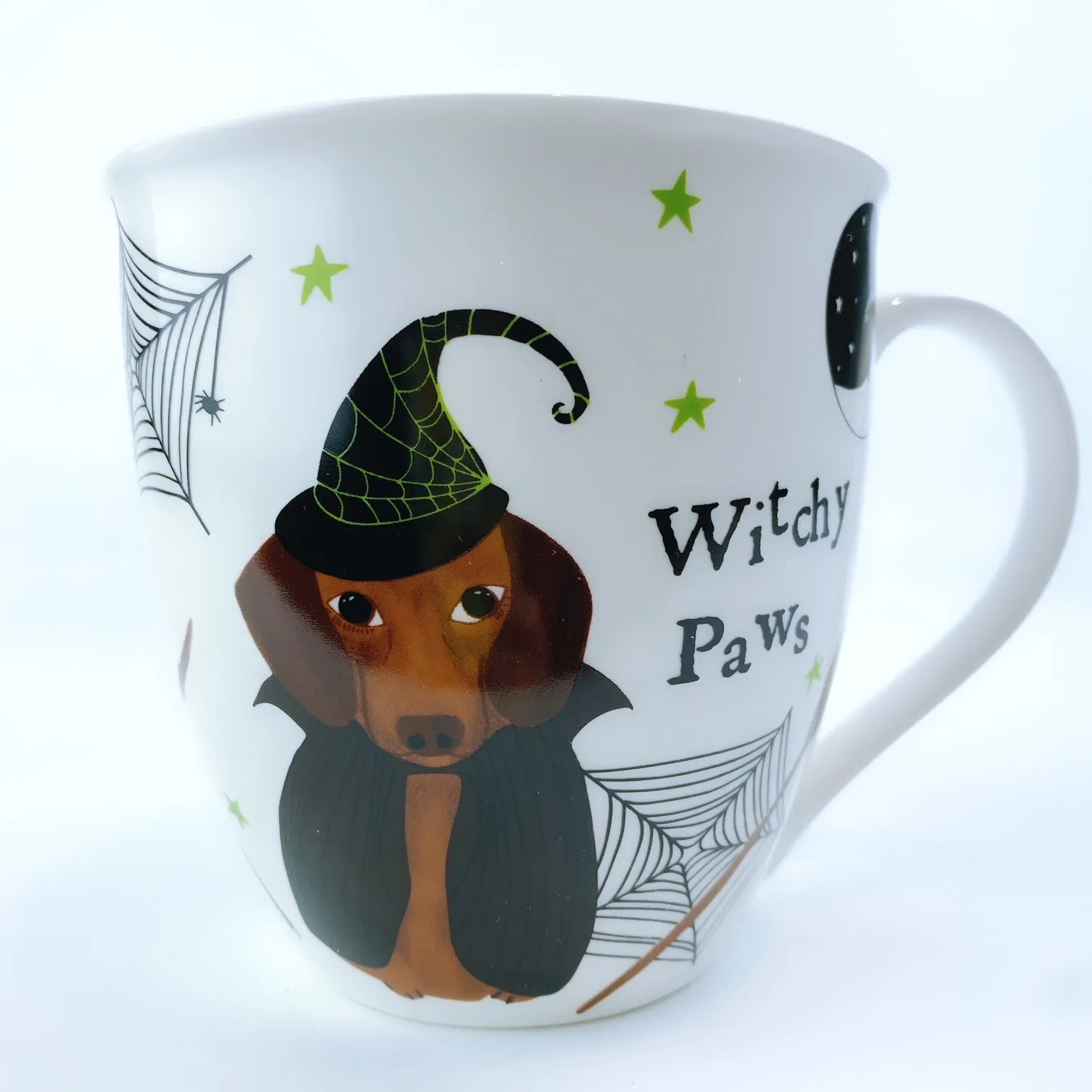 Milly Green British Design Halloween WITCHY PAWS DACHSHUND Coffee Mug Tea Cup With Sock Set