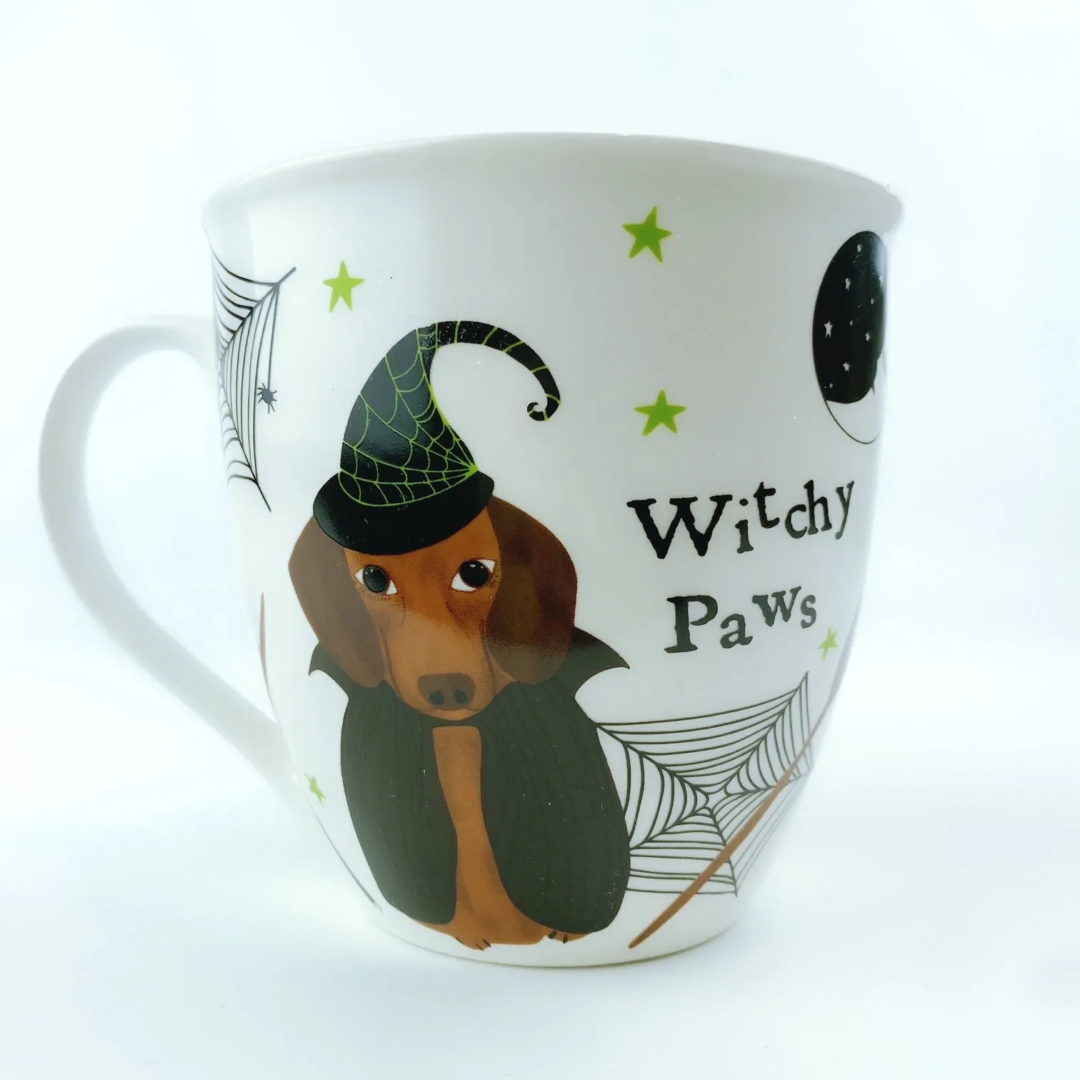 Milly Green British Design Halloween WITCHY PAWS DACHSHUND Coffee Mug Tea Cup With Sock Set