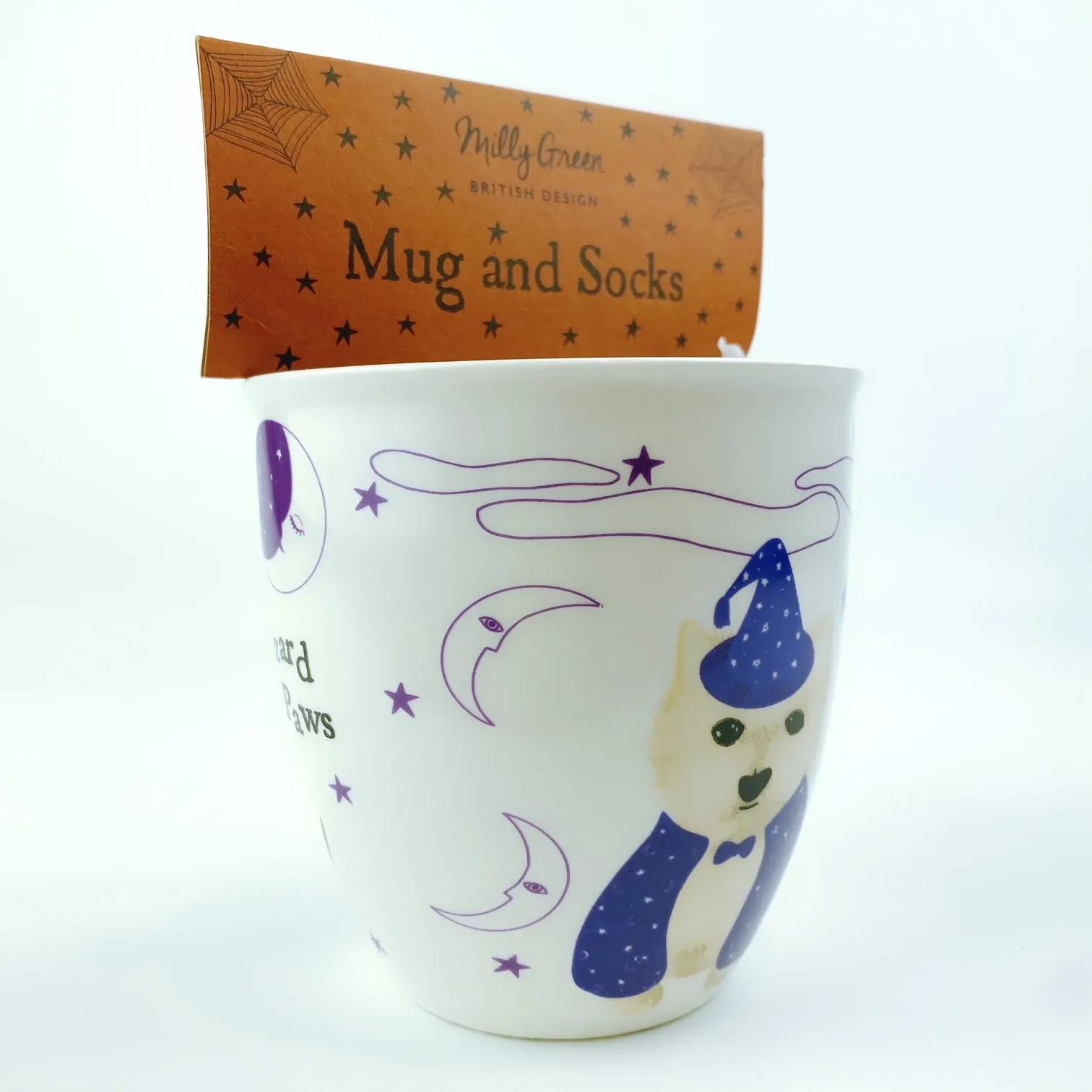 Milly Green British Design Halloween Wizard Of Paws Coffee Mug Tea Cup With Sock Set