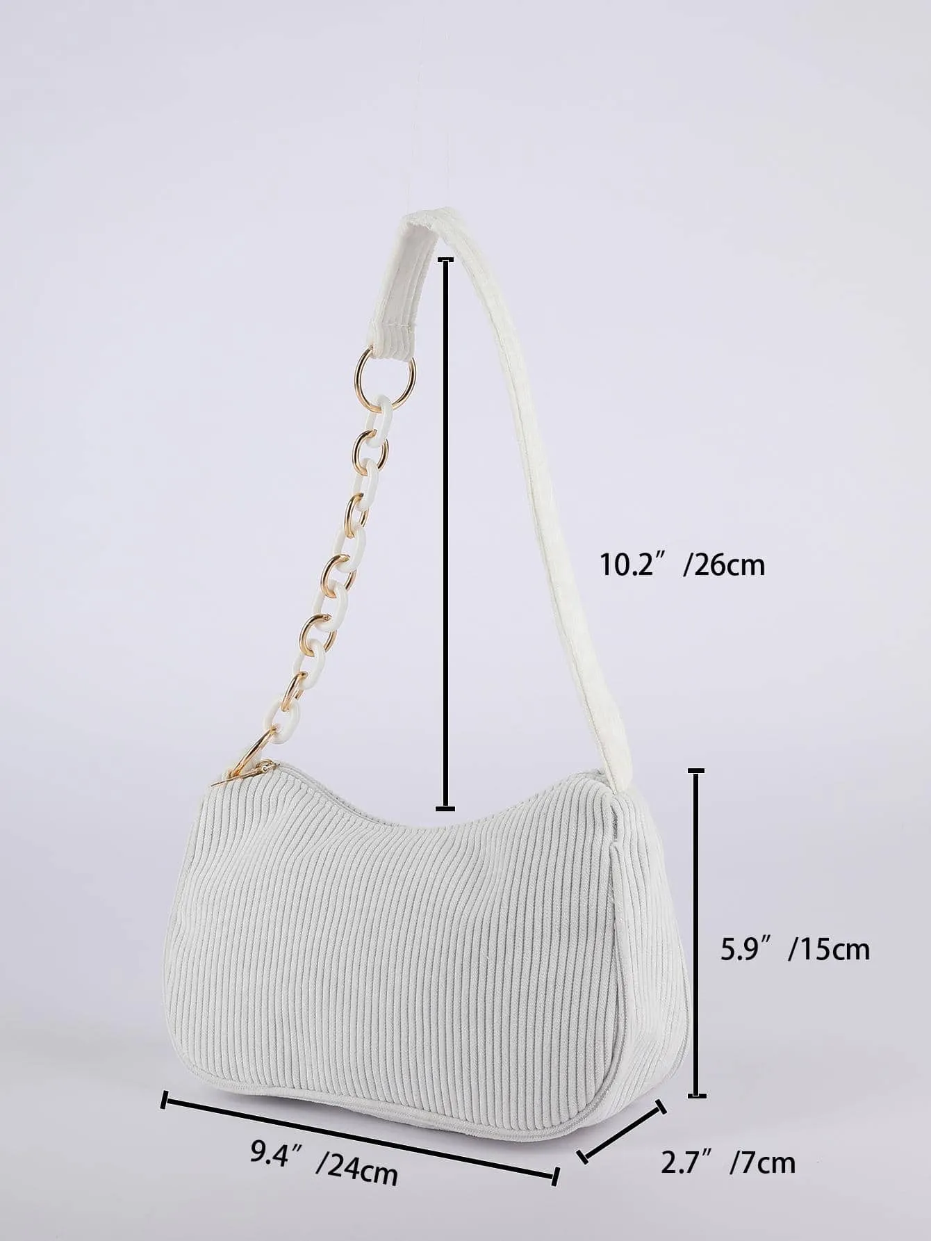 Minimalist Corduroy Chain Hobo Bag Zipper Preppy