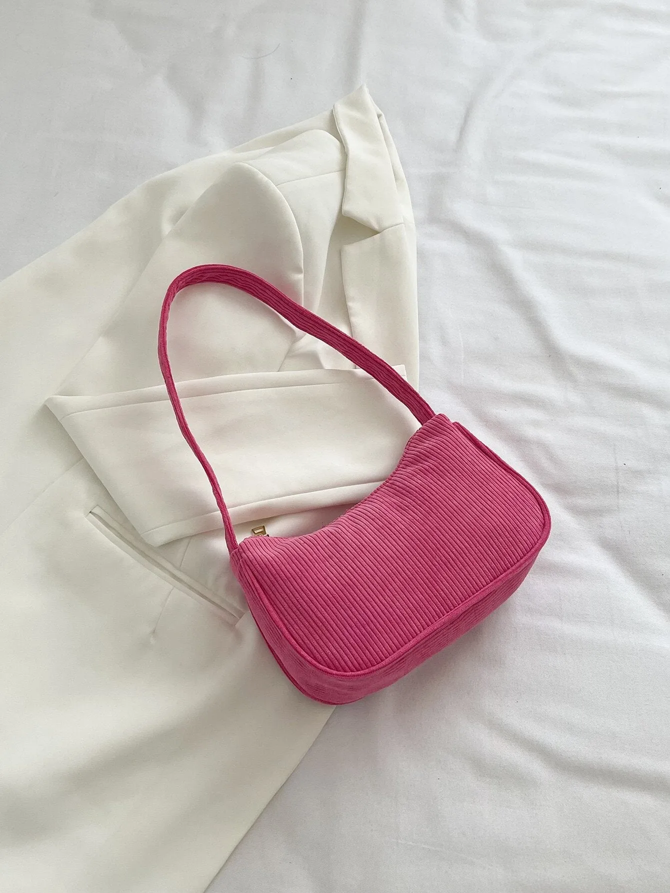 Minimalist Corduroy Chain Hobo Bag Zipper Preppy