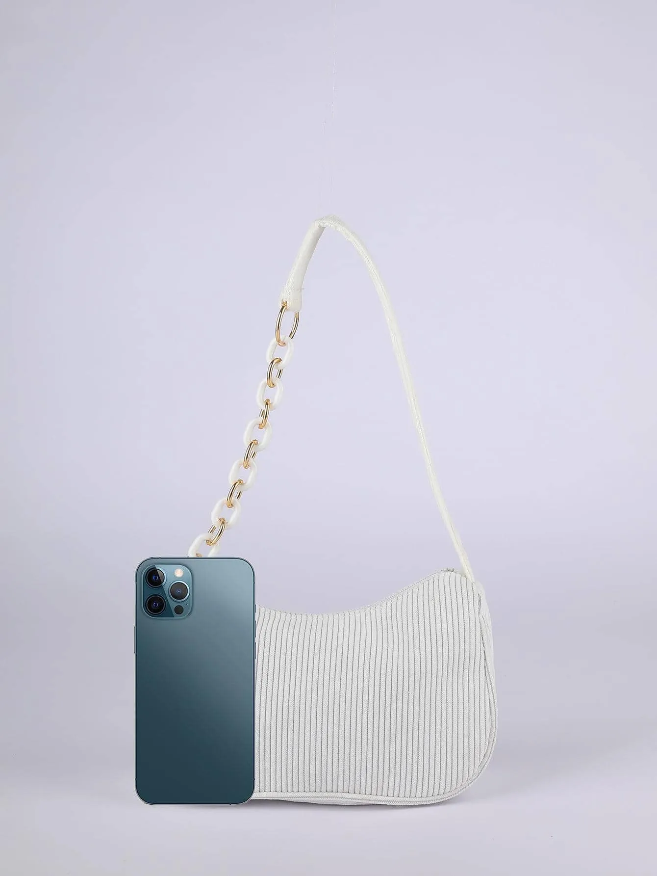 Minimalist Corduroy Chain Hobo Bag Zipper Preppy