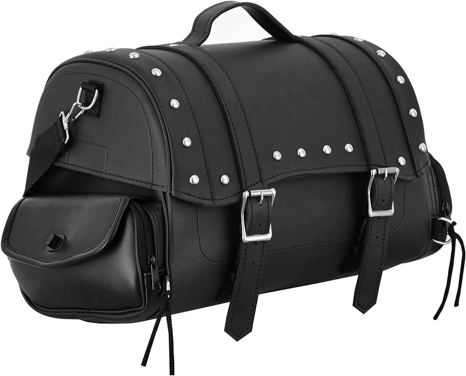 Motorcycle Leather Saddlebag Waterproof Storage Box Black