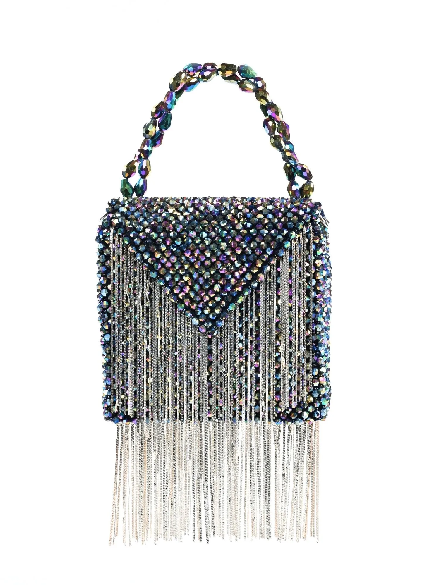 Natali Metallic Embellished Mini Bag With Silver Chain