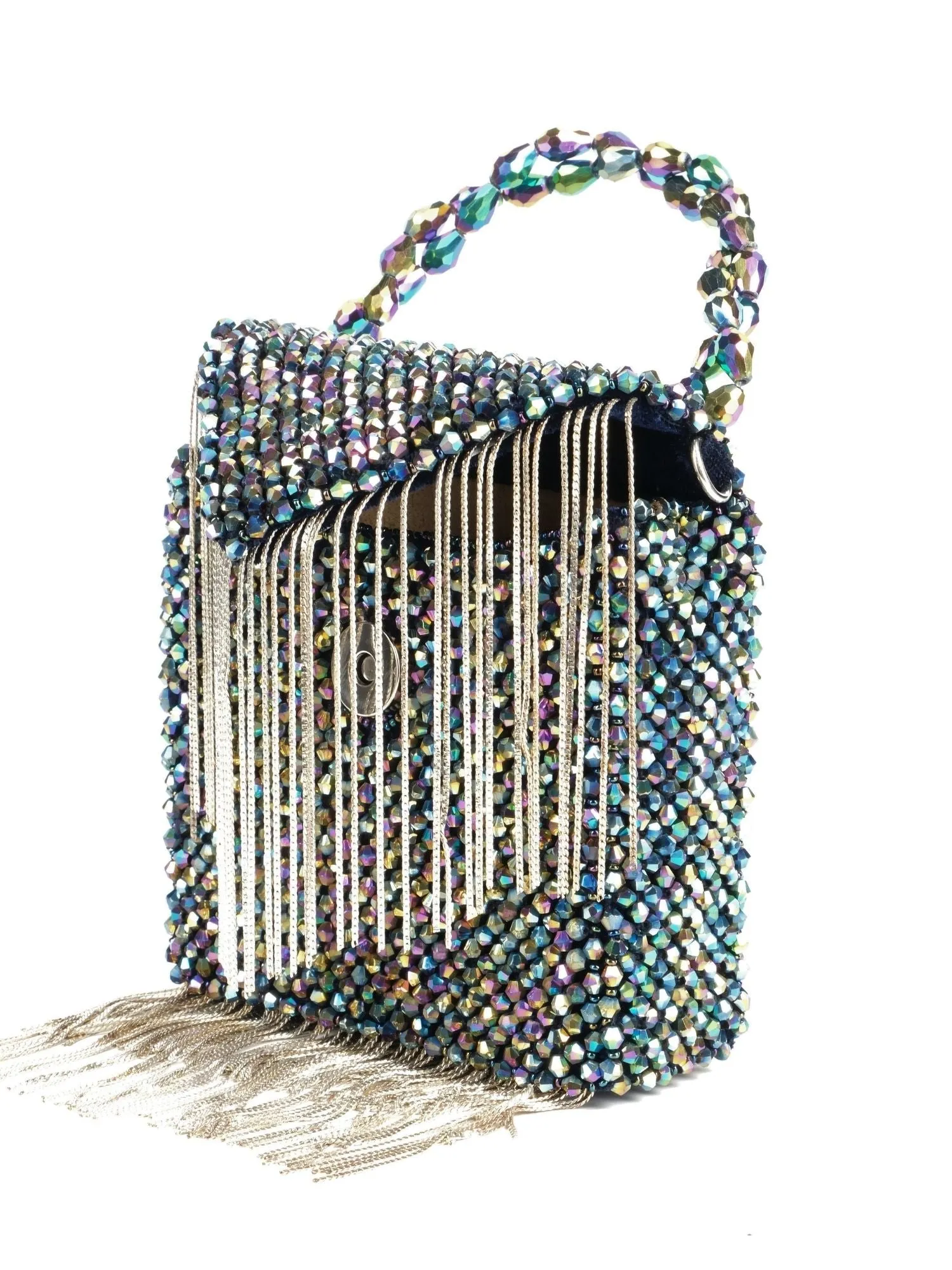 Natali Metallic Embellished Mini Bag With Silver Chain