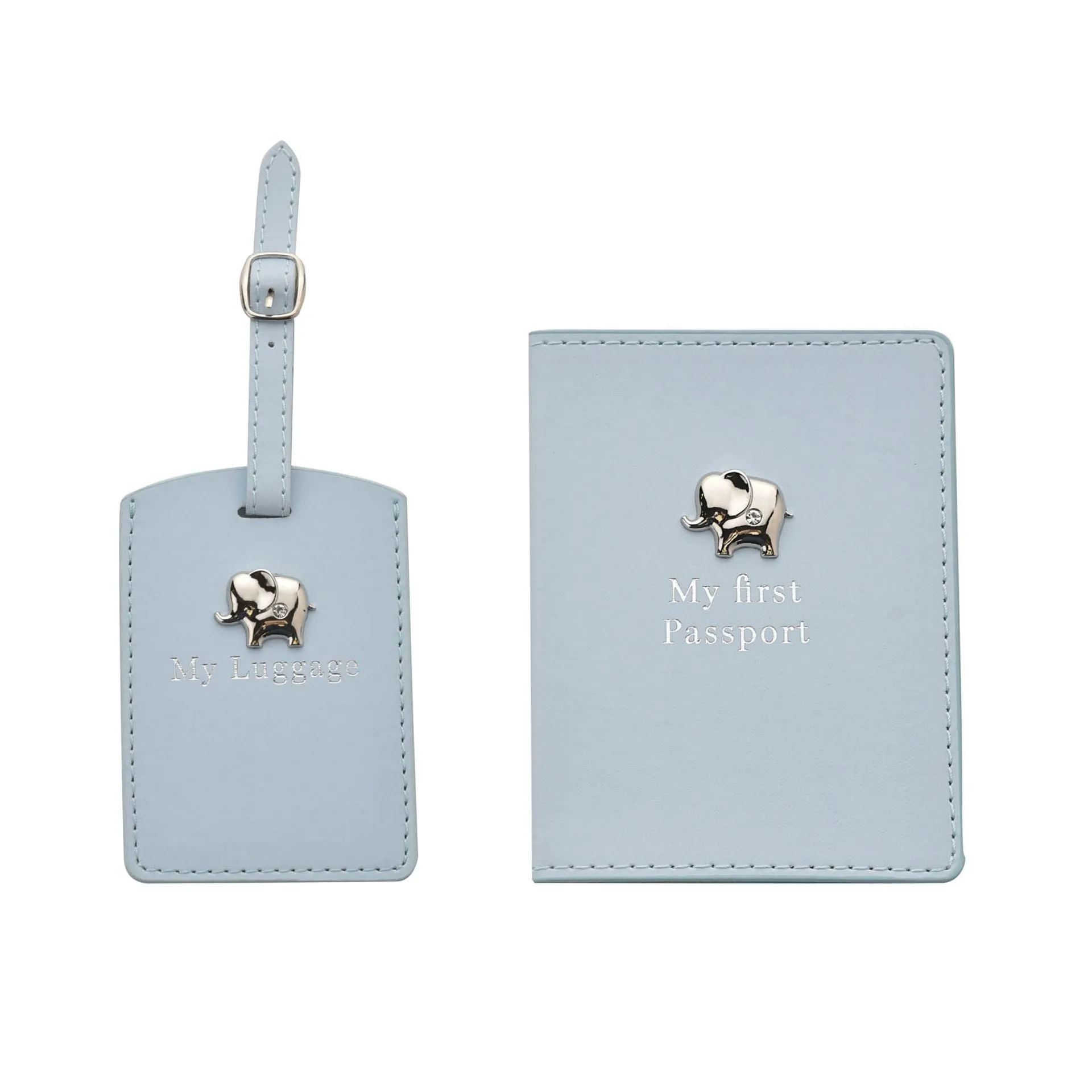 New Baby Boy Passport Holder & Luggage Tag Set With Elephant Design