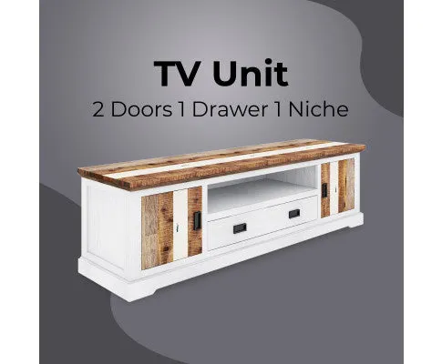 Orville ETU Entertainment TV Unit 214cm 2 Door Solid Acacia Timber - Multi Color