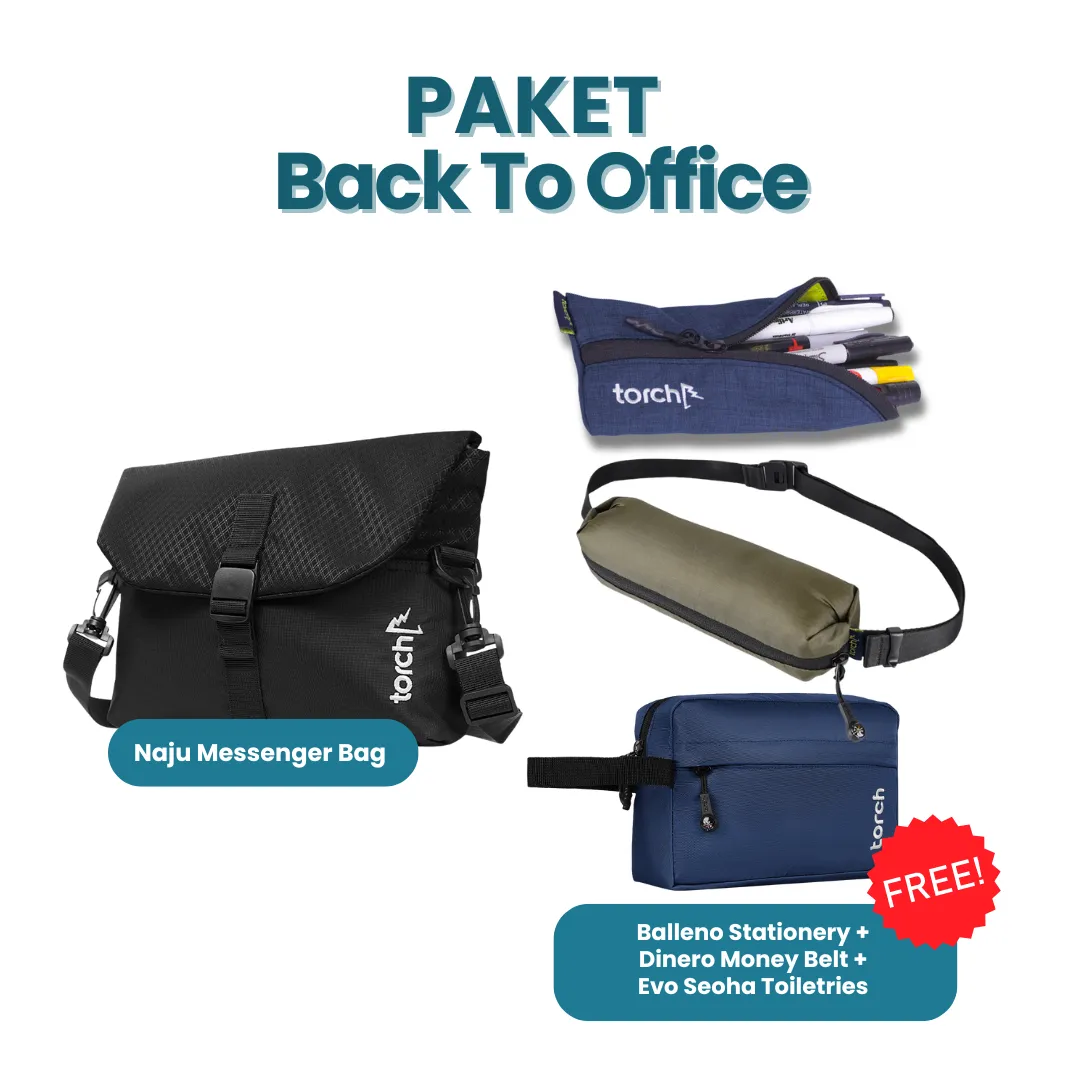 Paket Back To Office - Naju Messenger Bag   Balleno Stationery    Dinero Money Belt Olive    Evo Seoha Toiletries