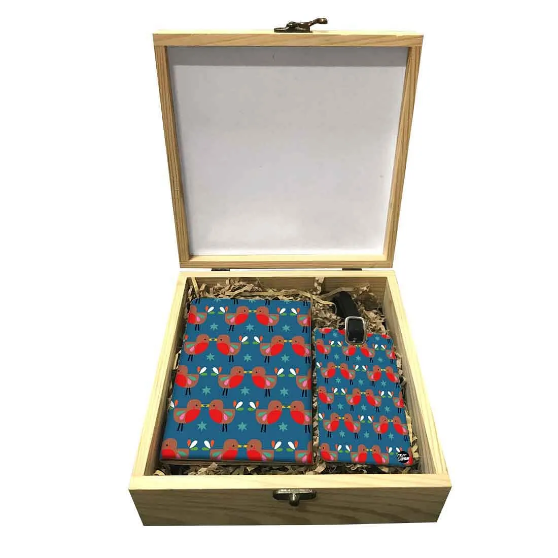 Passport Cover Luggage Tag Wooden Gift Box Set - Cute Bird