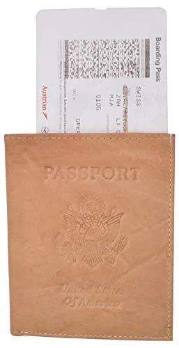 Passport Holder Travel Wallet Leather USA Logo Case Cover - Securely Holds Passport, Business Cards, Credit Cards, Boarding Pass