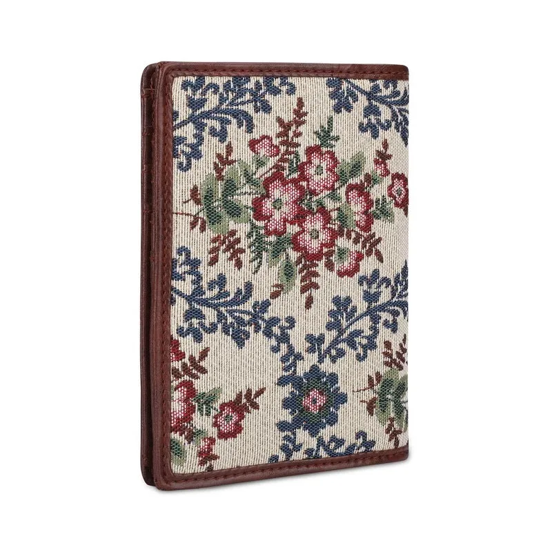 Passport Wallet - Tapestry & Faux Leather, Unisex | Compact, Spacious | Pink-Floral