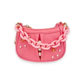 Pearl Studs Mini Leather Shoulder Bag in Fuchsia