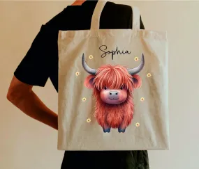 Personalised Highland Cow Bag - Cute Highland Cow Bag - Nannies Knitting Bag - Craft Bag - Shopping Bag