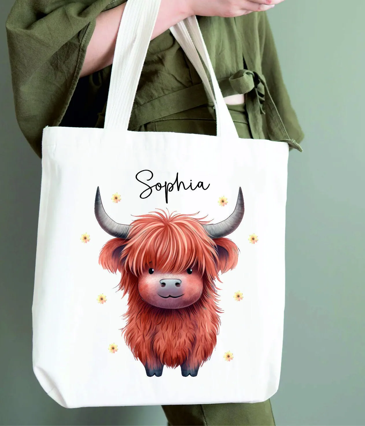 Personalised Highland Cow Bag - Cute Highland Cow Bag - Nannies Knitting Bag - Craft Bag - Shopping Bag