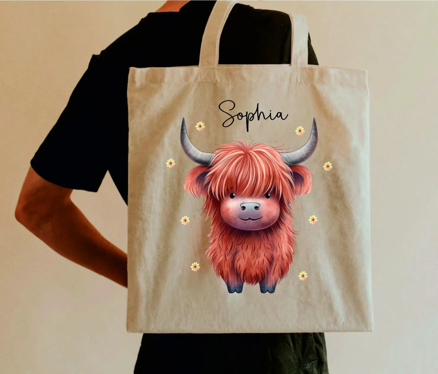 Personalised Highland Cow Bag - Cute Highland Cow Bag - Nannies Knitting Bag - Craft Bag - Shopping Bag