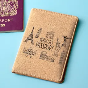 Personalised Natural Cork Passport Holder With Famous Landmarks