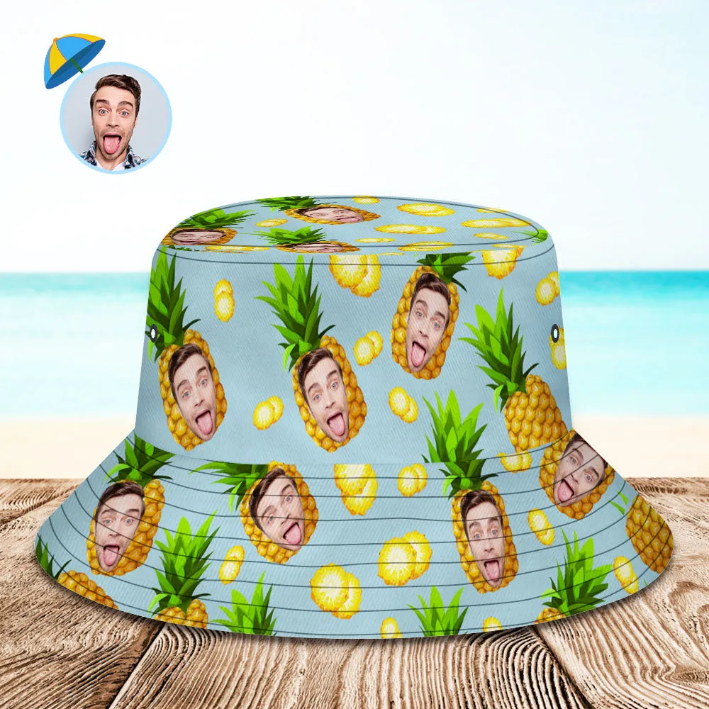 Personalised Photo Gift Funny Cartoon Pineapple Bucket Hat Hawaiian Fisherman Hat