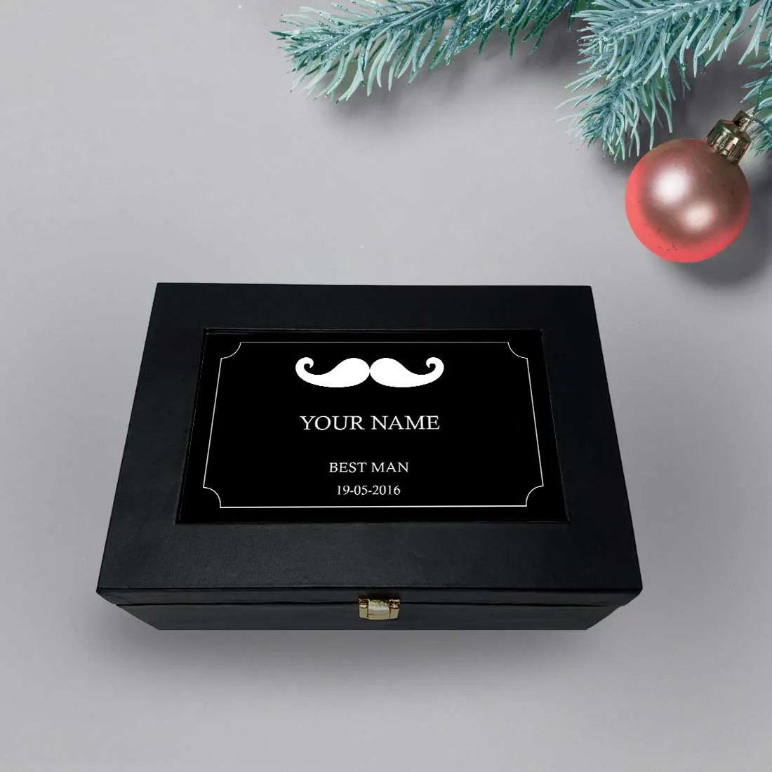 Personalized Gift Box for Him Add Your Name Vegan Leather - Moustach