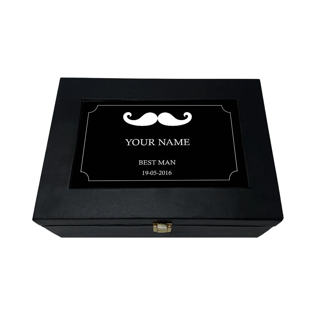 Personalized Gift Box for Him Add Your Name Vegan Leather - Moustach