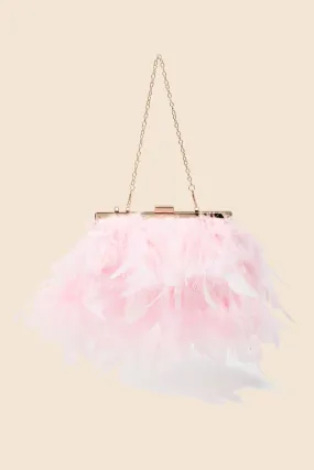 Pink Feathered Chain Strap Hand Bag