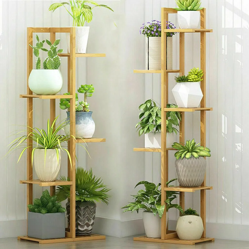 Premium Bamboo Plant Stand - 5/6 Tier for Indoor & Outdoor Use - Patio Garden