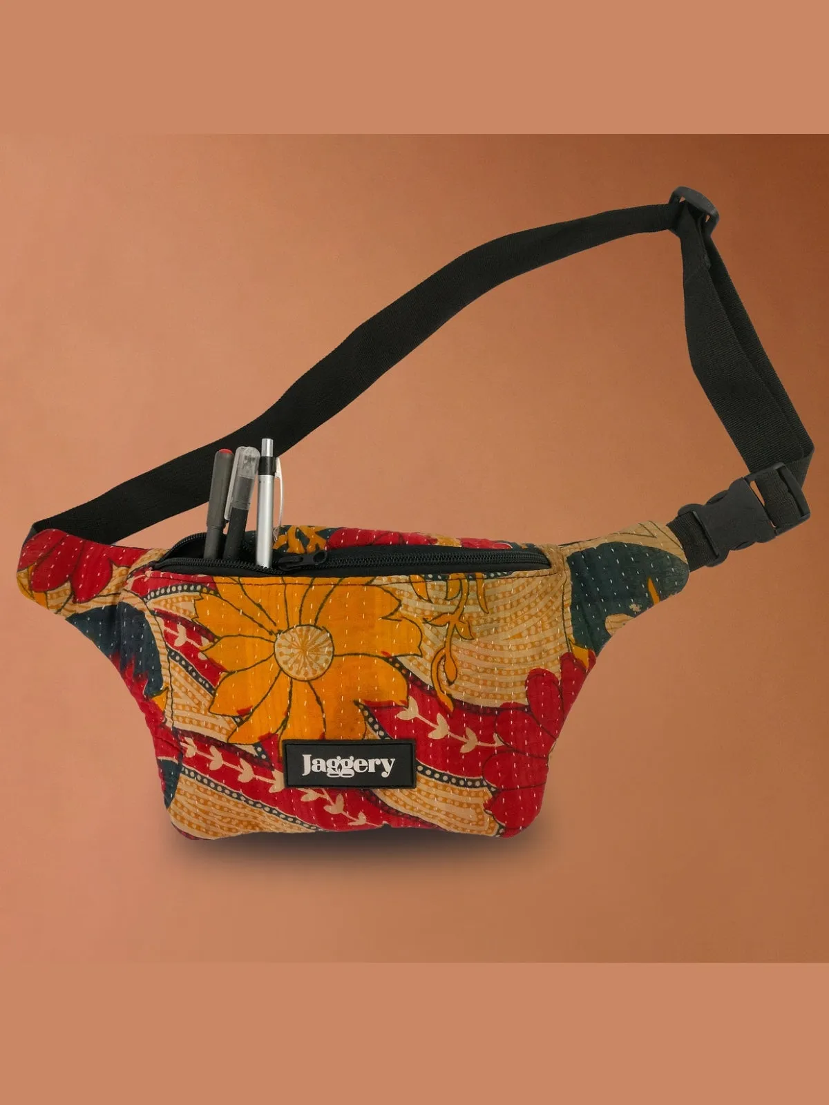 Punar Prayog Cross Body Bag in Kantha, Ex-Army Canvas and Rescued Car Seat Belts