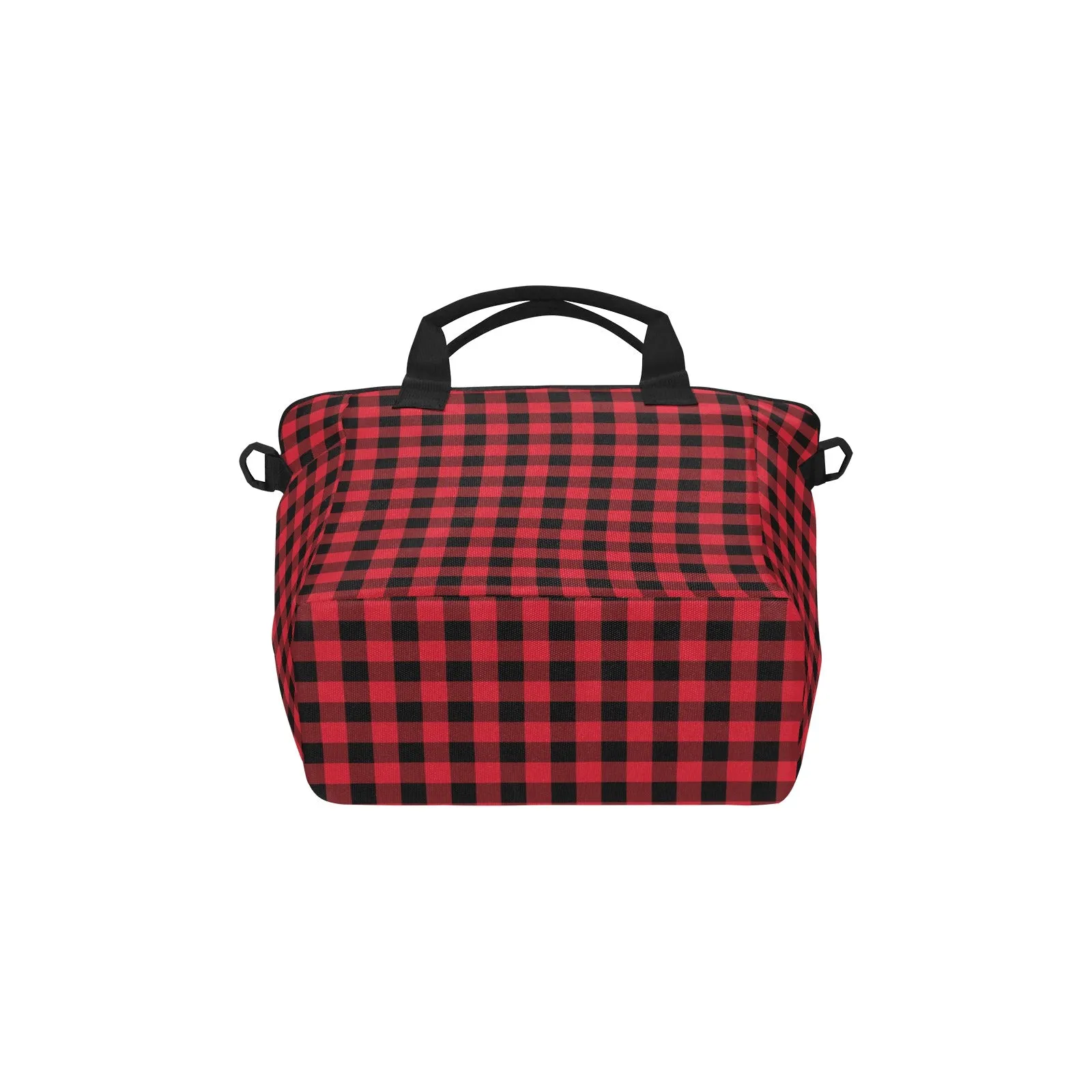 Red Buffalo Plaid Canvas Tote Bag with Shoulder Strap, Check Print Black Beach Summer Aesthetic Shopping Reusable Bag with Pockets