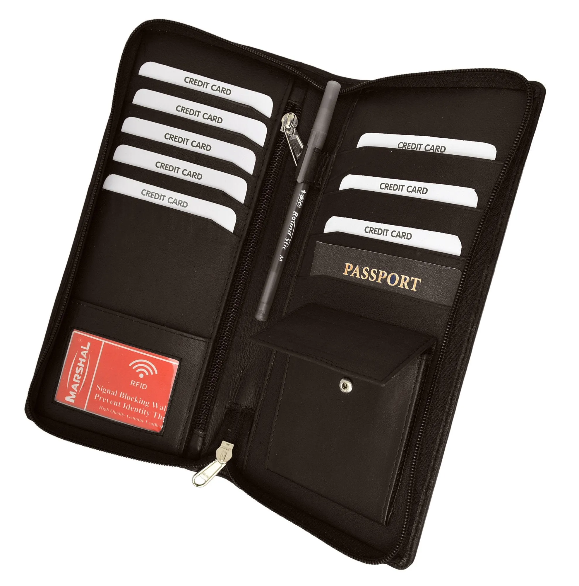 RFID Premium Leather Zipper Travel Credit Card Passport Wallet RFID P 663