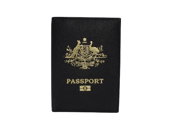 RFID520151BK Genuine Leather RFID International Travel Passport Holder with Vaccine Card Slot