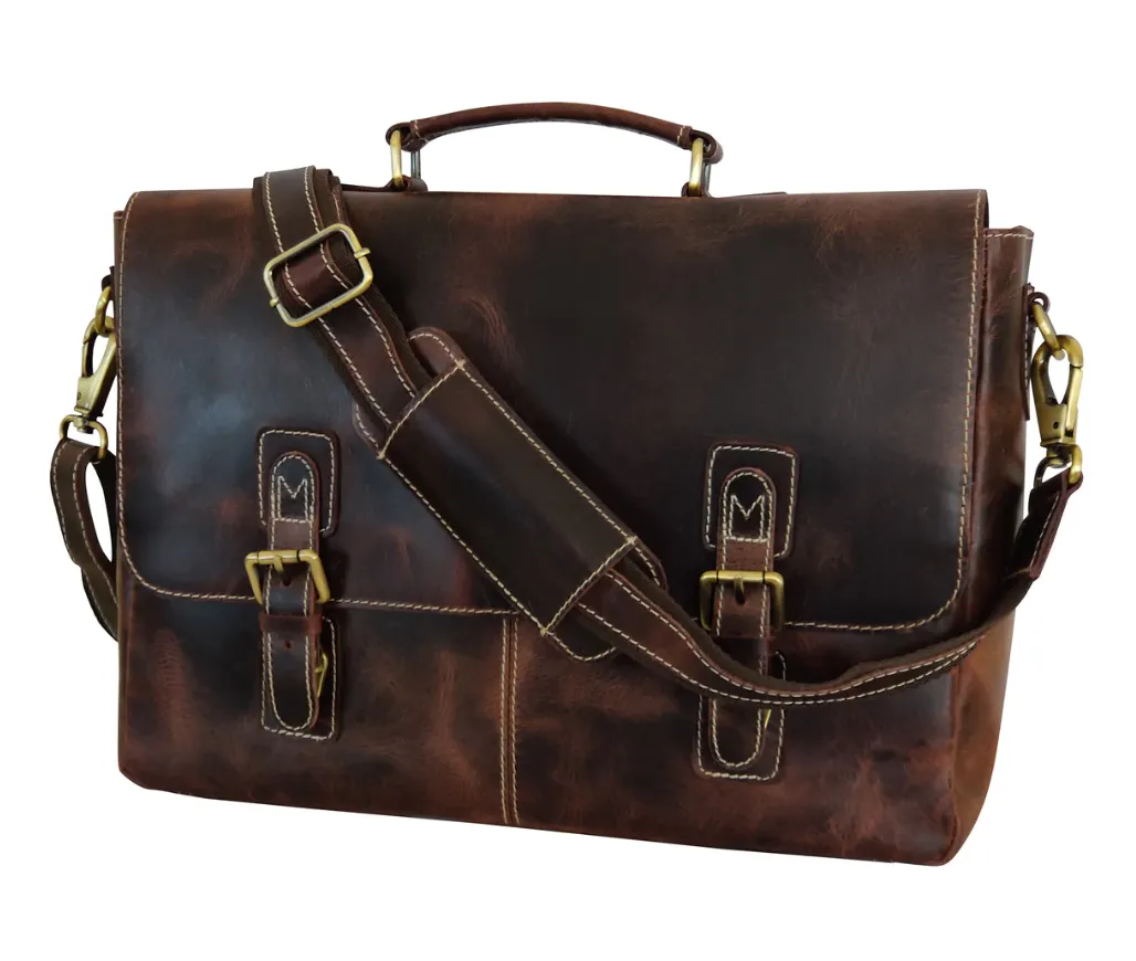 RusticTown 16" Leather Satchel Laptop Briefcase Bag (Mulberry)