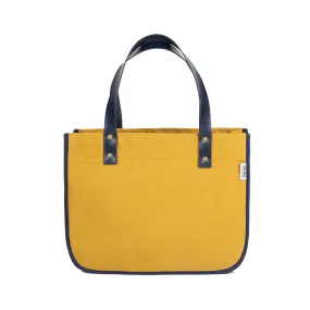 SHEIKHOZ - Mustard Canvas with Navy Leather Handles and Piping