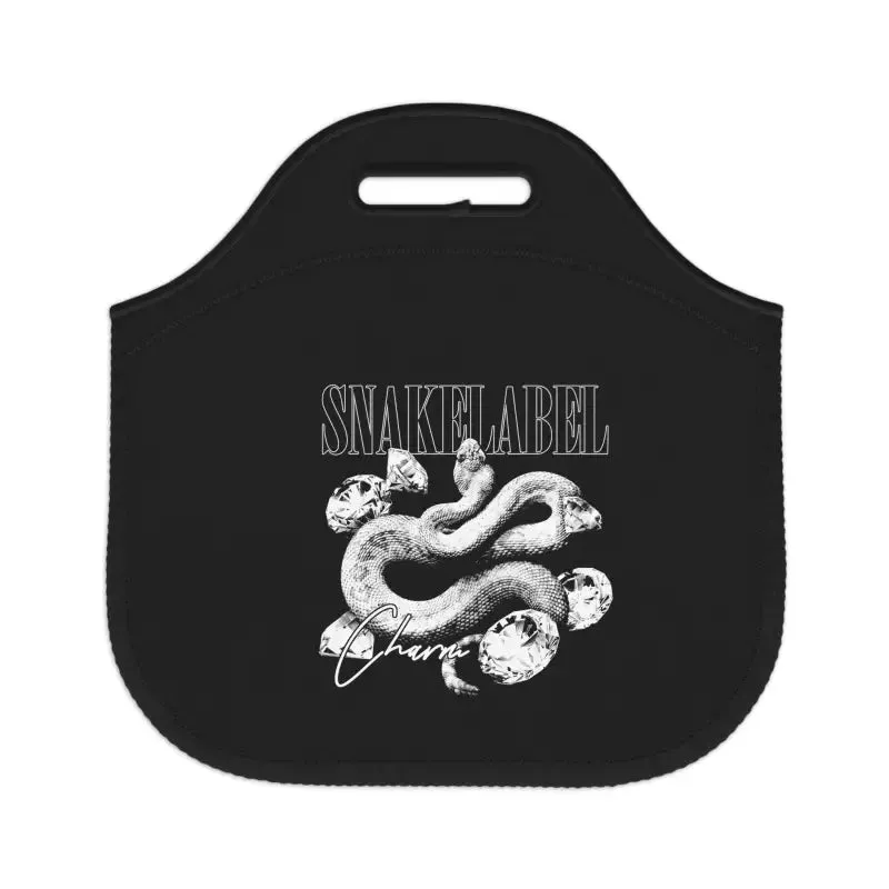 Snake Neoprene Lunch Bag with Stylish Snake Design | 100% Neoprene, Black Trim, Zig-Zag Thread, Insulated | Two Sizes: 12"x12" & 14"x14