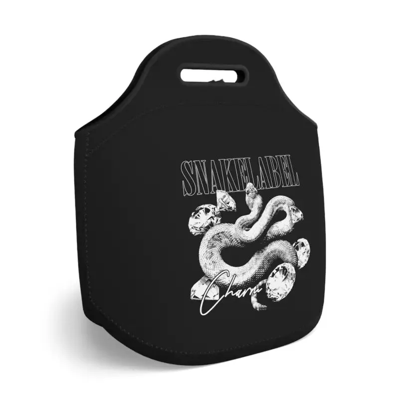 Snake Neoprene Lunch Bag with Stylish Snake Design | 100% Neoprene, Black Trim, Zig-Zag Thread, Insulated | Two Sizes: 12"x12" & 14"x14