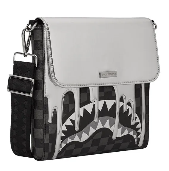 Sprayground Metallic Drips Messenger Bag In Black Silver