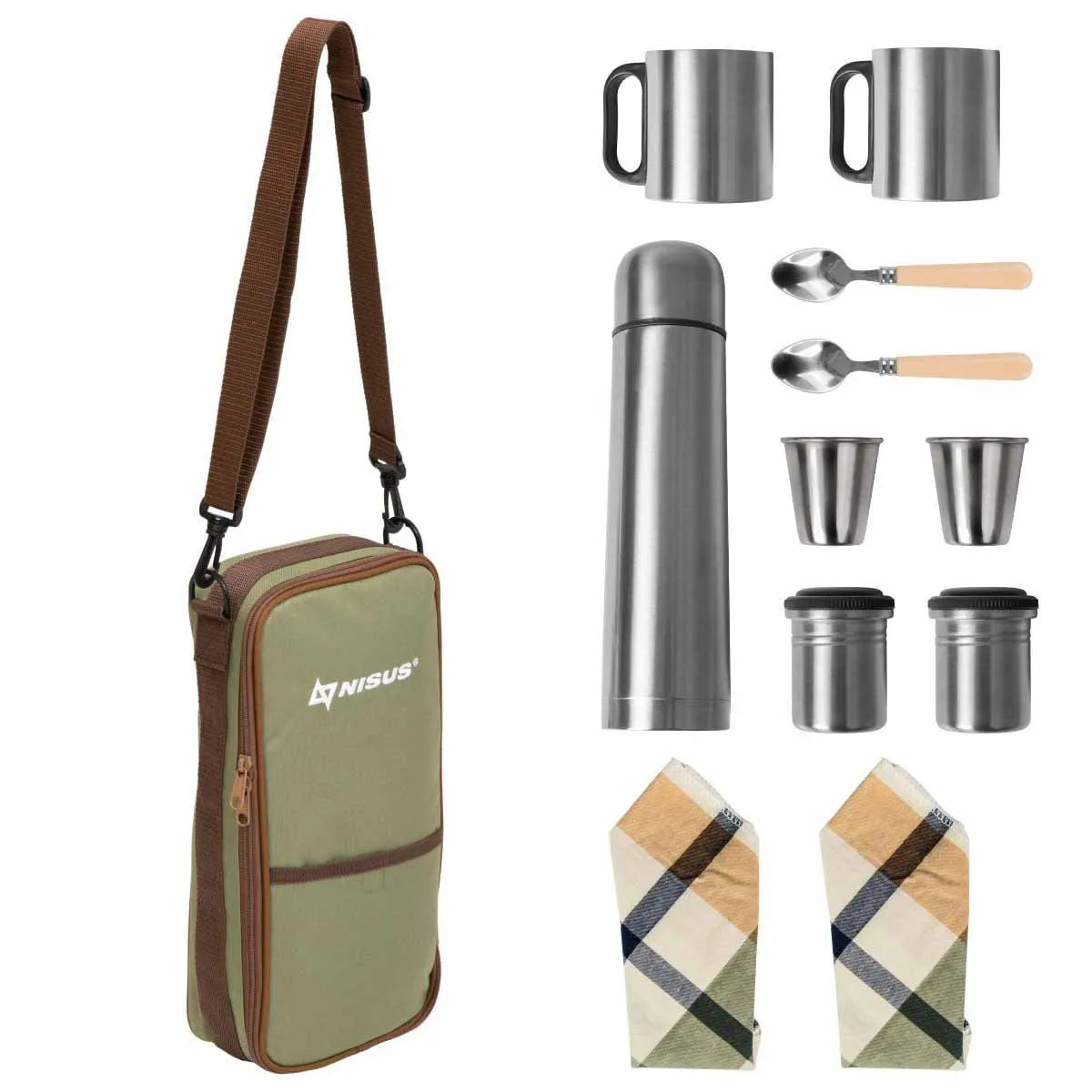 Stainless Steel Picnic Set for Tea, Coffee with Bag for Two