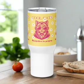 Sustainable Travel mug with handle with cool cat design