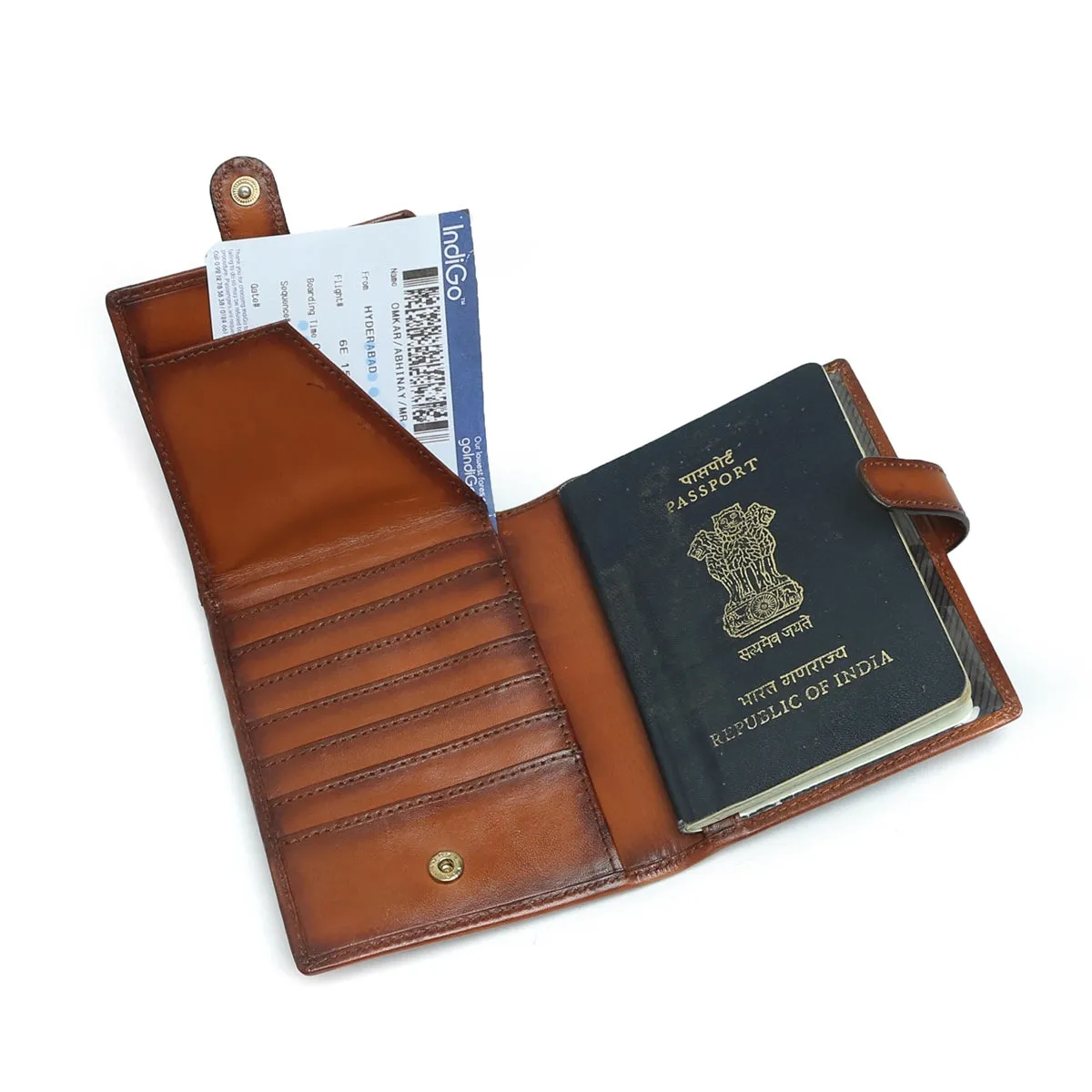 Tan Leather Passport Holder with Foldable Boarding Pass Pocket By Brune & Bareskin