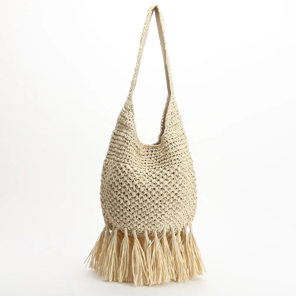 Tassel straw bag woven bag rattan shoulder bag new cross-border beach bag women